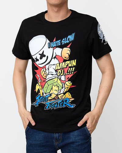 Schwarzes bedrucktes T-Shirt für Herren - Kleidung