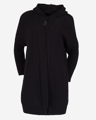 Schwarze lange Strickjacke für Damen mit Kapuze - Kleidung