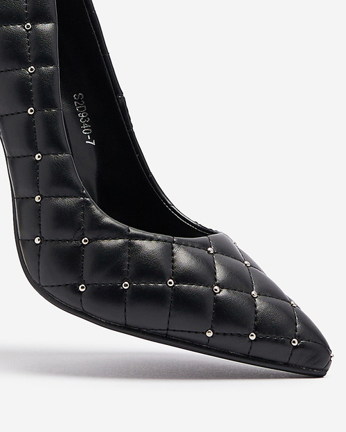 Жіночі стьобані туфлі на шпильці з носом-шпилькою чорного кольору Mawelo- Взуття