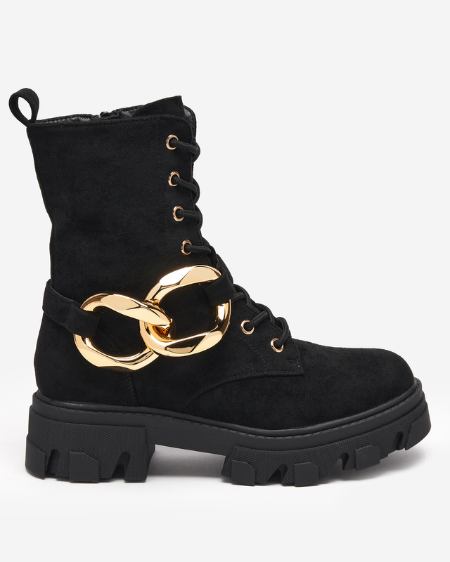 Schwarze Damenstiefel mit Kette Loti - Schuhe