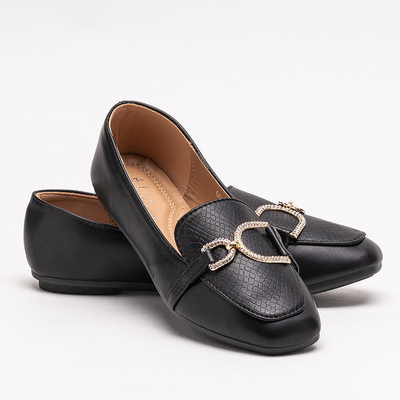 Schwarze Damen Mokassins mit Prägung und Ornament auf der Nase von Gilis - Footwear