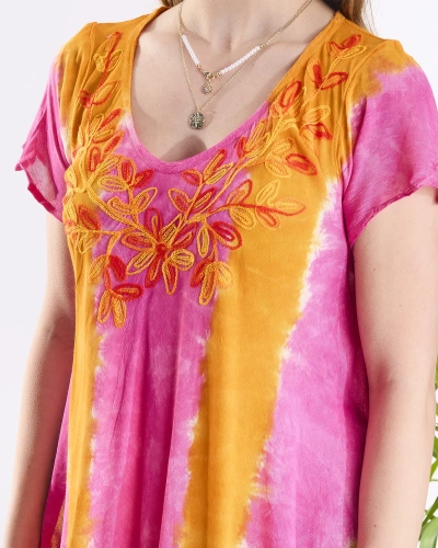 Orangefarbenes und rosafarbenes Damen-Strandkleid Narzutka- Kleidung