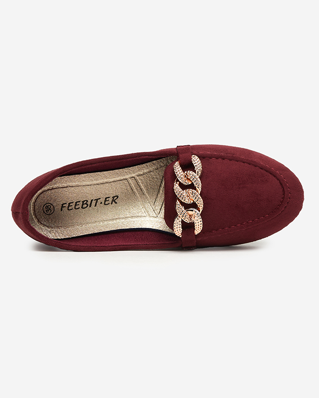 Burgunderfarbene Öko-Wildleder-Loafer für Damen mit Kette Osylia - Schuhe