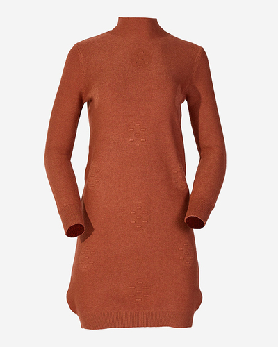 Braunes Pulloverkleid mit Rollkragen für Damen - Kleidung