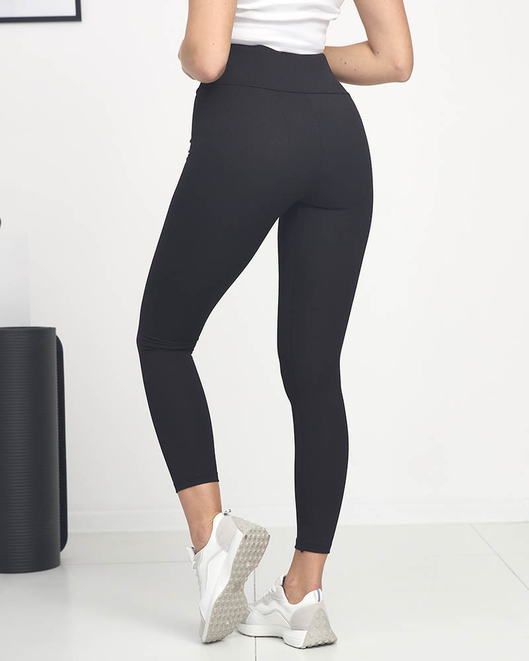 Schwarze, gerippte Damen-Leggings mit rosa Aufschriften - Kleidung