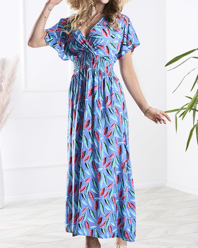 Синя жіноча довга сукня з пір'ям - Одяг