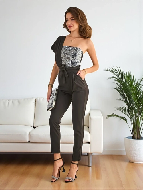 Роялфешън Довгий жіночий комбінезон з цирконіями