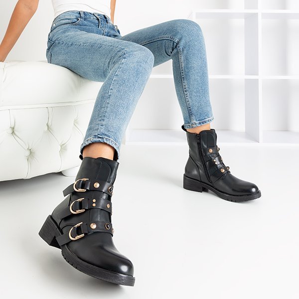 Schwarze Arbeiterinnen mit goldenen Schnallen Sytielia - Schuhe