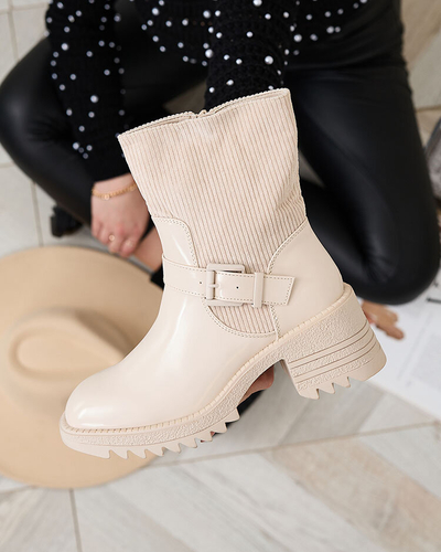 Royalfashion Cream Tedica Damenstiefel mit flachem Absatz