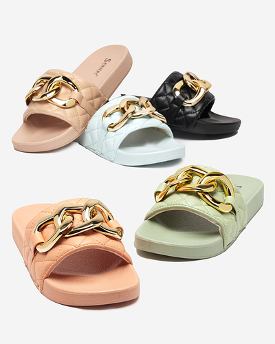Gesteppte Hausschuhe für Damen in Blau mit goldener Kette Eteris - Schuhe
