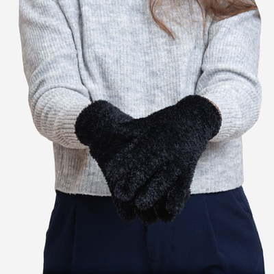 Marineblaue Damen-Strickhandschuhe mit Fell - Accessoires