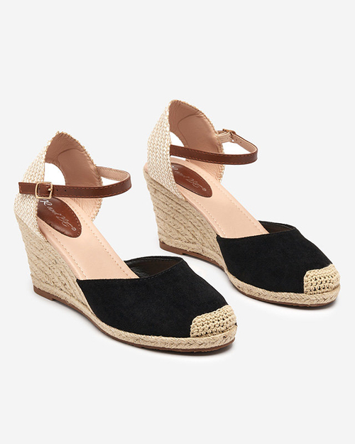 Чорні жіночі екозамшеві босоніжки на танкетці Toleka - Туфлі