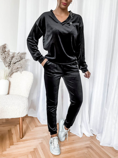 Schwarzes Velours-Trainingsanzug-Set für Damen - Kleidung