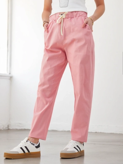 Royalfashion бавовняні прямі жіночі штани з зав'язкою на талії