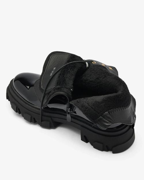 Royalfashion Чорні лаковані утеплені жіночі черевики Setogia