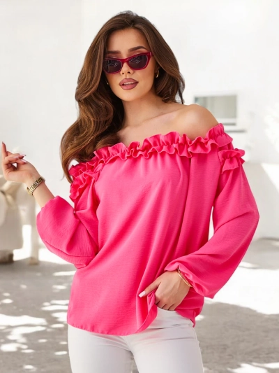 Royalfashion Damen-Bluse mit schulterfreiem Schnitt und Rüschen