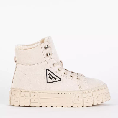 OUTLET Beige Damen-Schnürstiefel auf der Tessi-Plattform - Schuhe