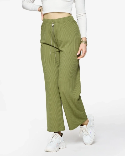 Grüne weite gerippte Damenhose - Kleidung