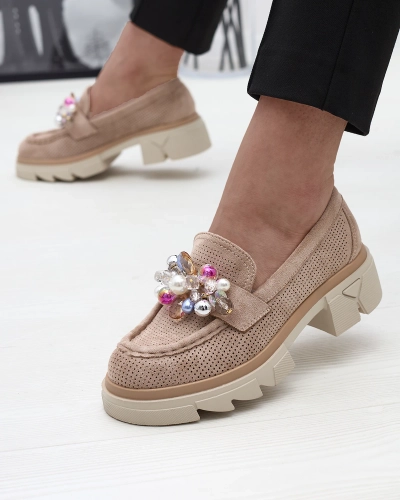 Durchbrochene Mokassins für Damen in Hellbraun Peloga- Footwear