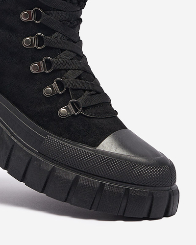 Schwarze Damenstiefel aus Öko-Wildleder mit Schafsfell Vetic - Footwear