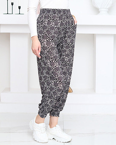 Чорно-білі жіночі штани PLUS SIZE з малюнком - Одяг