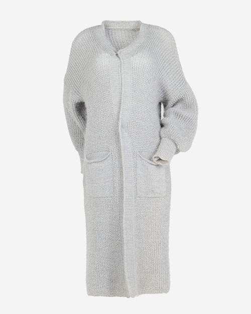 Cвітло-сірий м'який довгий светр-накидка