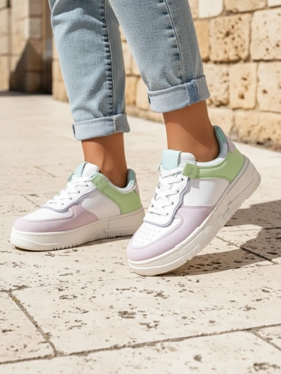 Damen-Sneakers Lycaste beige aus Öko-Leder mit flacher Sohle