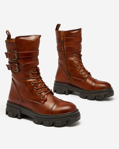 Royalfashion Eco Leder Damen Baggerstiefel in braun Faserti