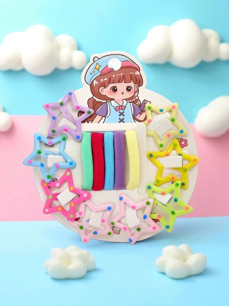 Set aus bunten Haarspangen und Haargummis für Kinder