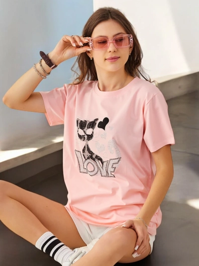 Royalfashion Damen Baumwoll-T-Shirt Katzenliebe