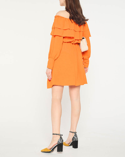 Orange kurzes Kleid der Frauen mit Rüschen- Kleidung
