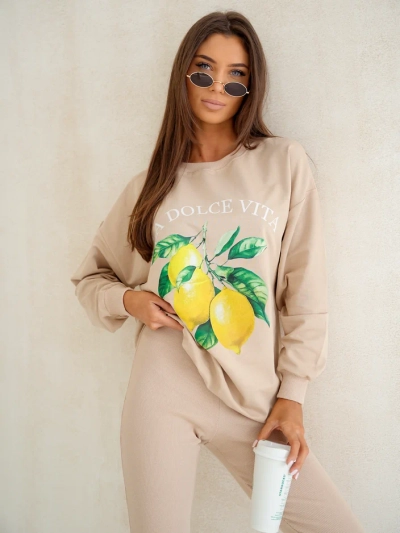 Royalfashion Damen Baumwollset mit einem Sweatshirt mit einem Zitronen-Graphics und eng anliegenden Leggings