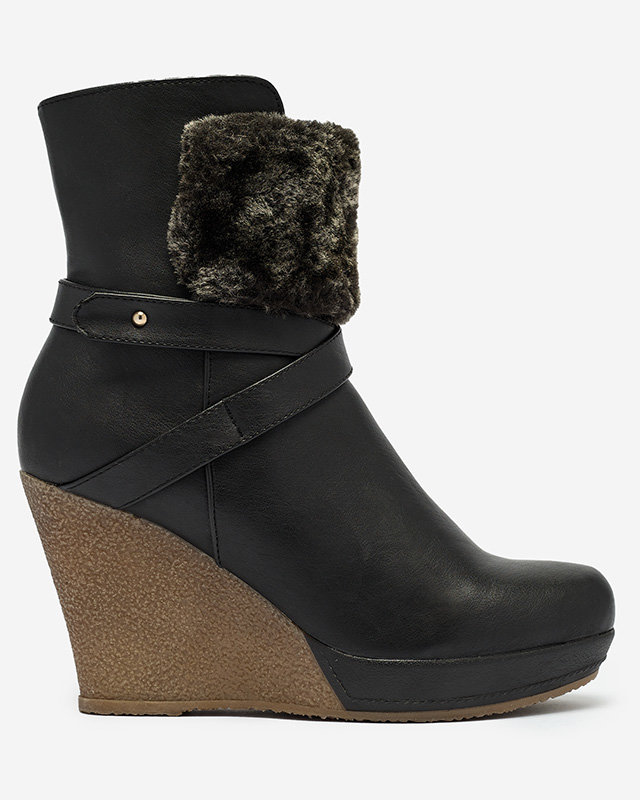 Schwarze Damen-Keilstiefel mit Fell Emricca - Footwear
