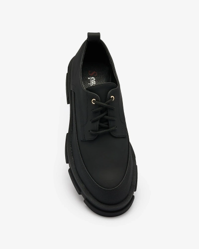 Royalfashion Damen schwarze matte Halbschuhe auf fester Sohle Trendy Chunky