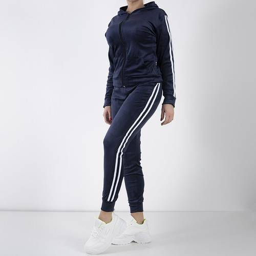 Жіночий темно-синій костюм із білими смужками - Одяг