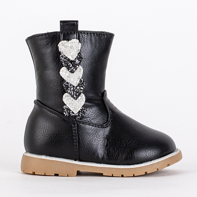 Schwarze Mädchenstiefel mit dekorativem Obermaterial Nokimi-Shoes