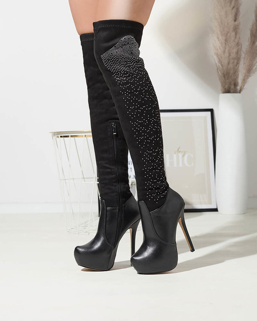 Жіночі чоботи до коліна на шпильці чорного кольору Agiocio- Footwear