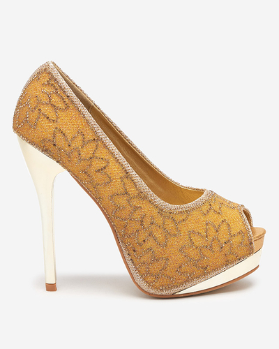 Vida goldene Damen Brokat Pumps mit Zirkonia - Schuhe