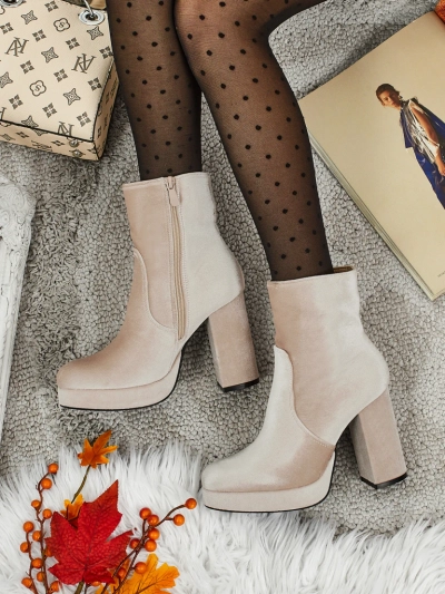 Damen Stiefeletten mit Blockabsatz Al'la Velours Miss
