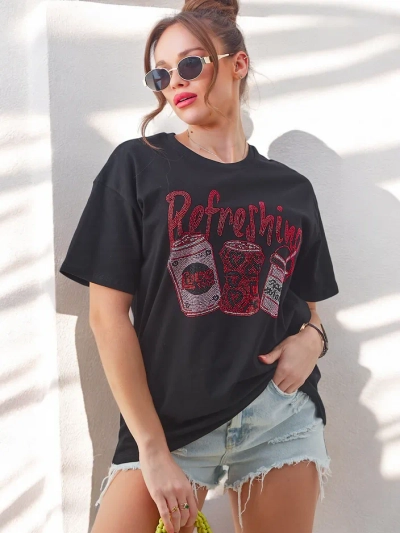 Royalfashion Damen Baumwoll-T-Shirt mit Strassdruck