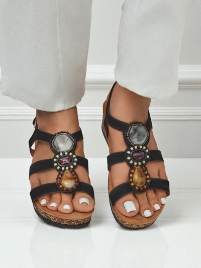 Royalfashion Damen Keilsandalen mit Steinen Grace Shine