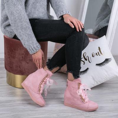 Różowe sneakersy na koturnie Tirana- Obuwie