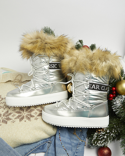 Silberne Damen-Schneestiefel mit Fell Lilitsa- Footwear