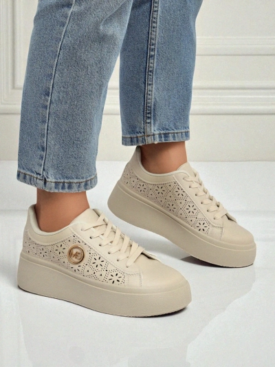 Aurelia Beige Plateausneakers Royalfashion Öko-Leder