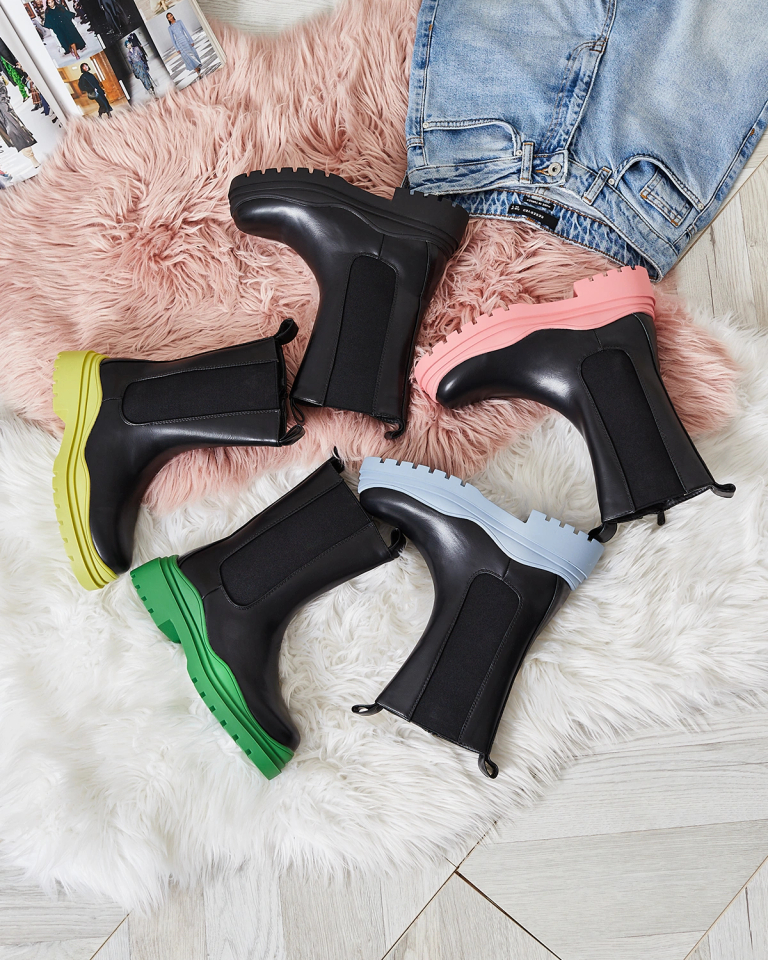 Royalfashion Hohe schwarze Damenstiefel mit blauer Sohle Beerus