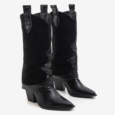 Schwarze Stiefel mit verziertem Obermaterial a'la Schlangenhaut Wica- Schuhe