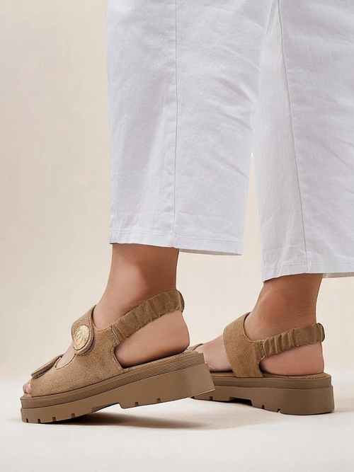 Жіночі сандалі Royalfashion Callisto коричневі екошкіра платформа