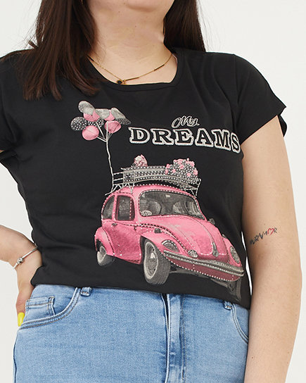 Чорна жіноча футболка з принтом MY DREAMS PLUS SIZE