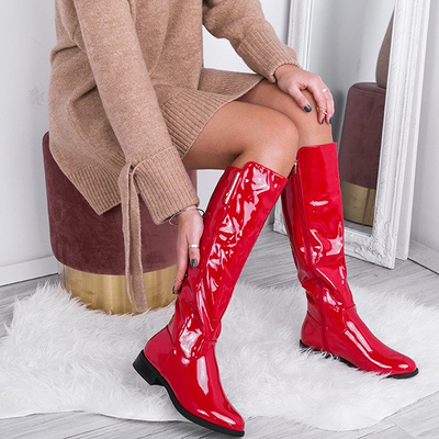 Czerwone, lakierowane kozaki Wild Thoughts- Obuwie