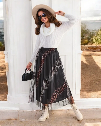 Royalfashion Gemusterter Midi-Rock für Damen mit Tüll